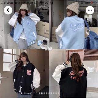 ÁO BOMBER KHOÁC CHỮ R ( đen / xanh mint )