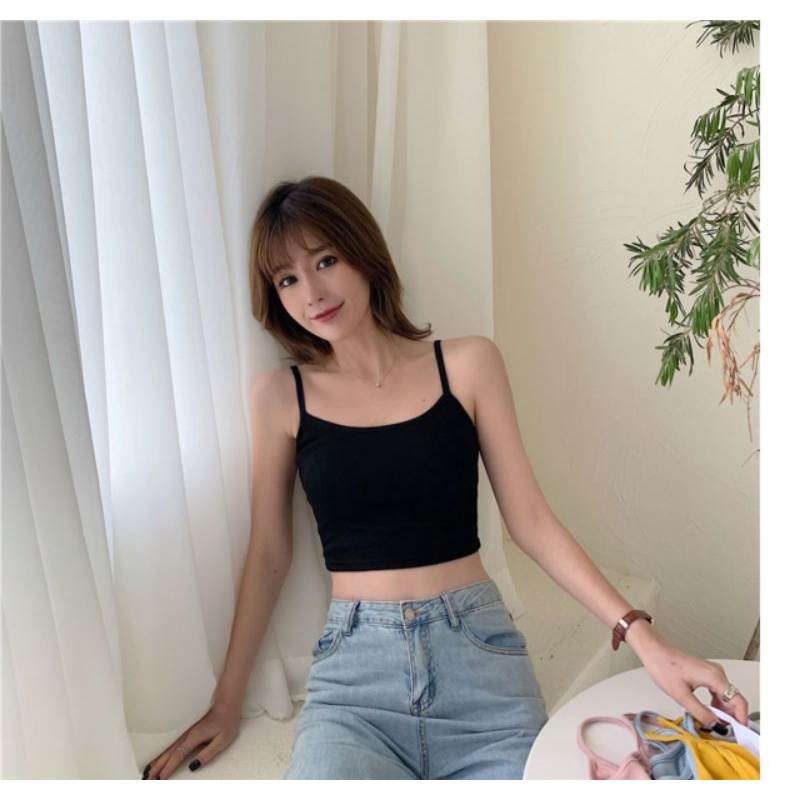 Áo Croptop Hai Dây Mùa Hè Chất Thun Bozip 2 Màu Đen - Trắng Form Unisex Dành Cho Nữ