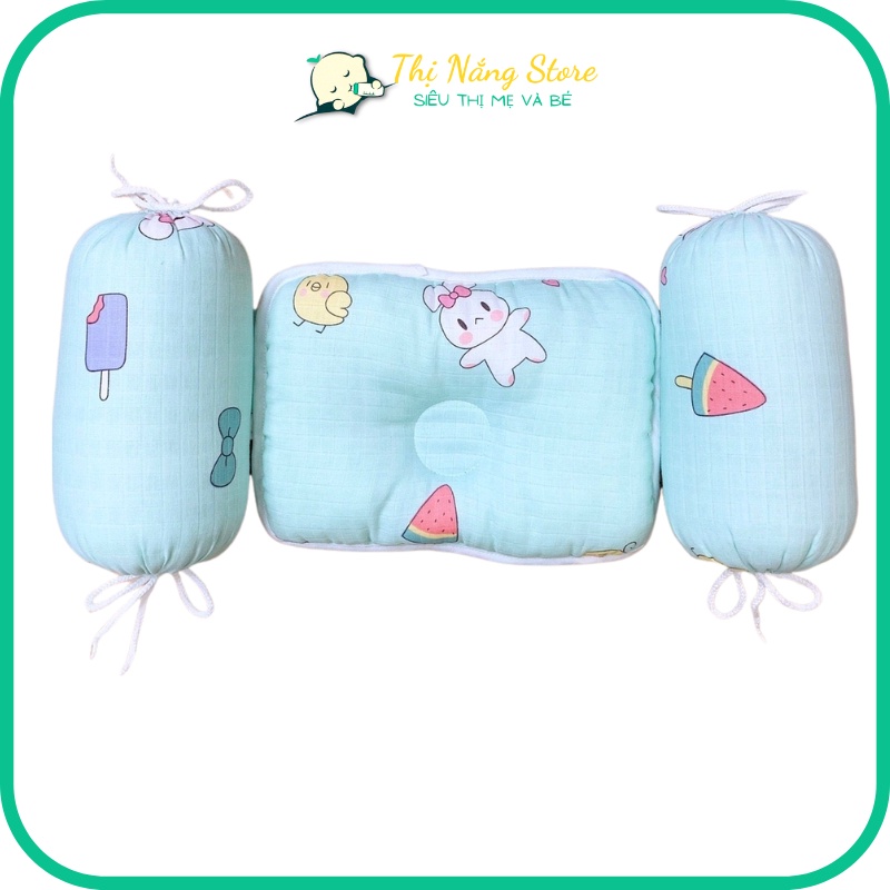 Bộ Gối Chặn và Gối Lõm Đầu Ruột Bông, Bộ chẹn chống giật mình cho bé sơ sinh Thị Nắng Store