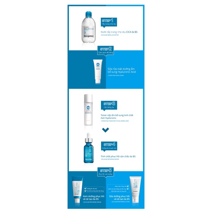 Nước tẩy trang Neogence nhẹ dịu CICA&amp; B5 Micellar water 300ml và 100ml