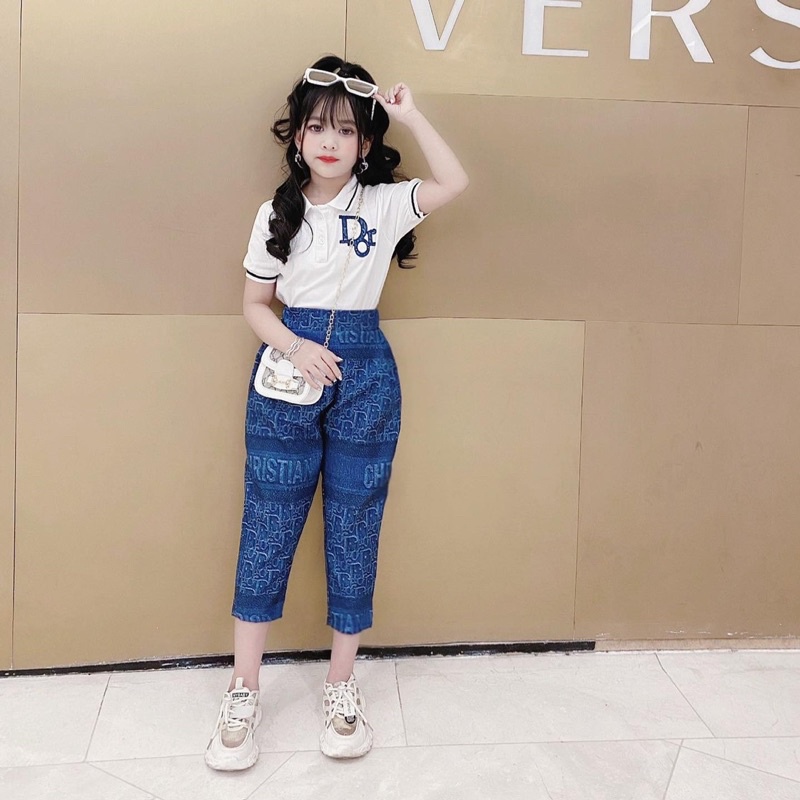 Set áo Polo quần baggy cho bé gái 16-41kg cá tính thời trang