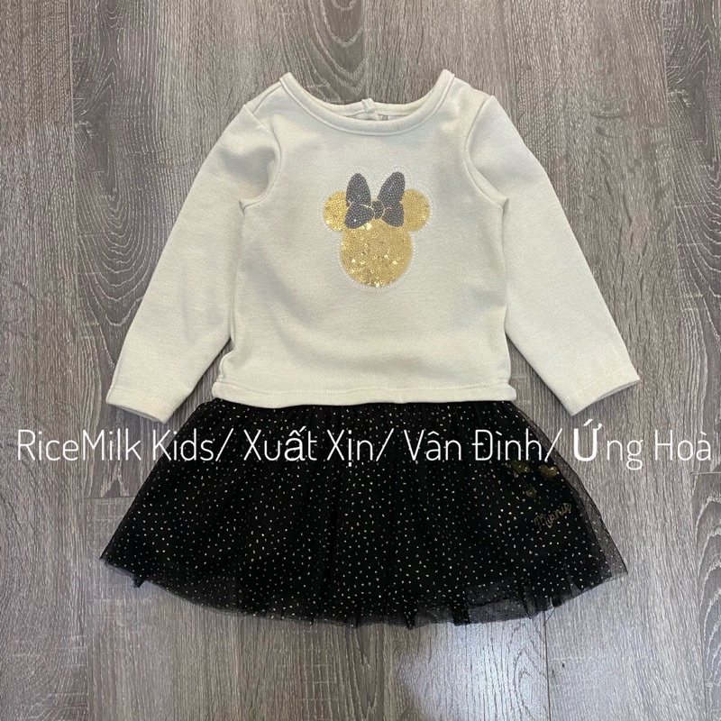 Váy nỉ da cá tutu màu kem mickey xuất dư xịn