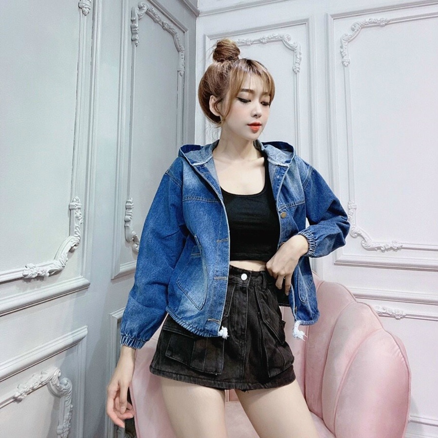 Áo khoác jean nữ có nón, áo khoác jean nữ phong cách nhẹ nhàng, chất vải jean cotton dày dặn cao cấp