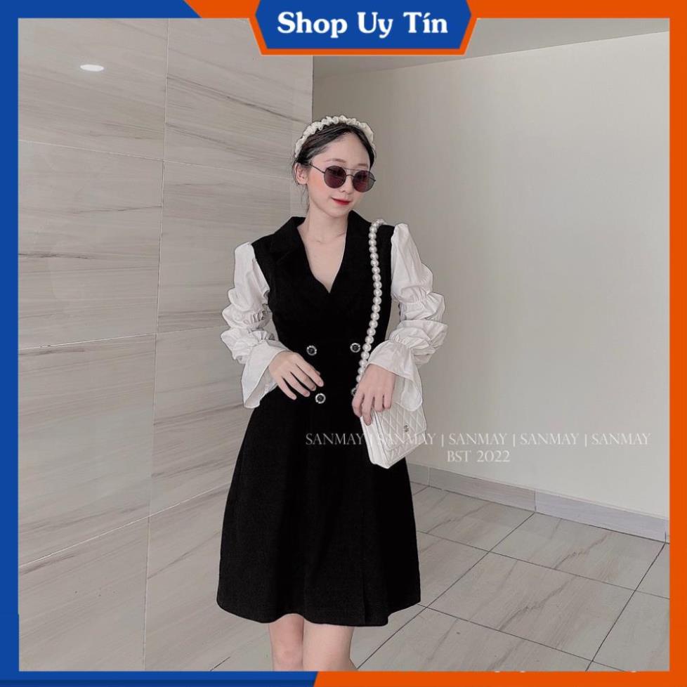 Đầm công sở Ôm Dáng  cổ sơ mi tay dài bo nhún váy dự tiệc sang trọng kiểu dáng Hàn quốc nhẹ nhàng cá tính VD052 | BigBuy360 - bigbuy360.vn
