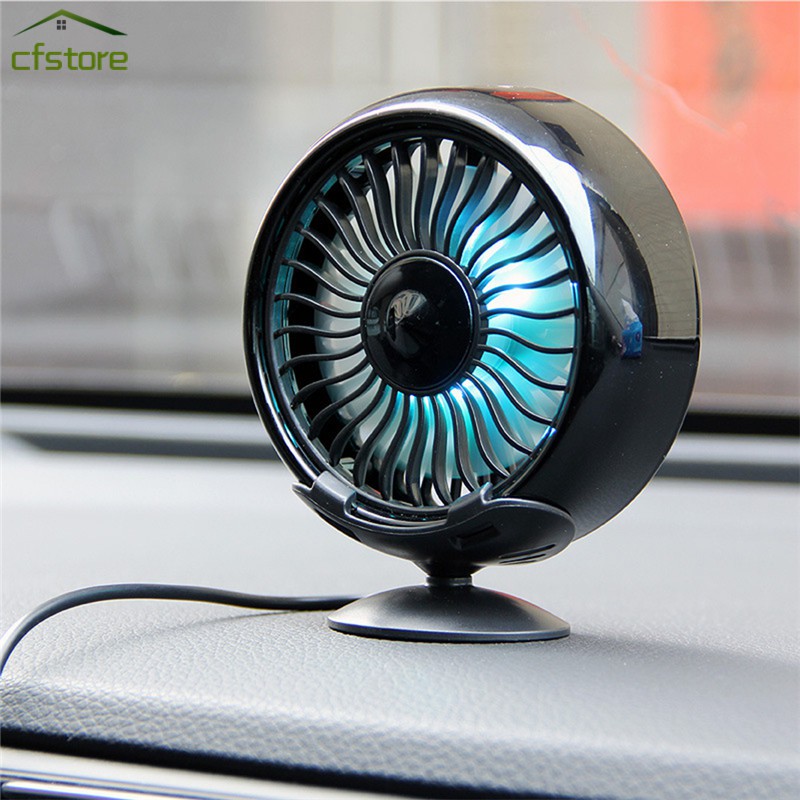 Quạt điện mini tự động 5V cho xe hơi xoay 360 độ đầu kép tiếng ồn thấp