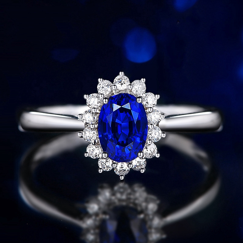 Full Kim Cương Sapphire Công Chúa Vương Miện Vòng Cổ Bộ Nhẫn Đính Bông Tai Dây Chuyền Nữ