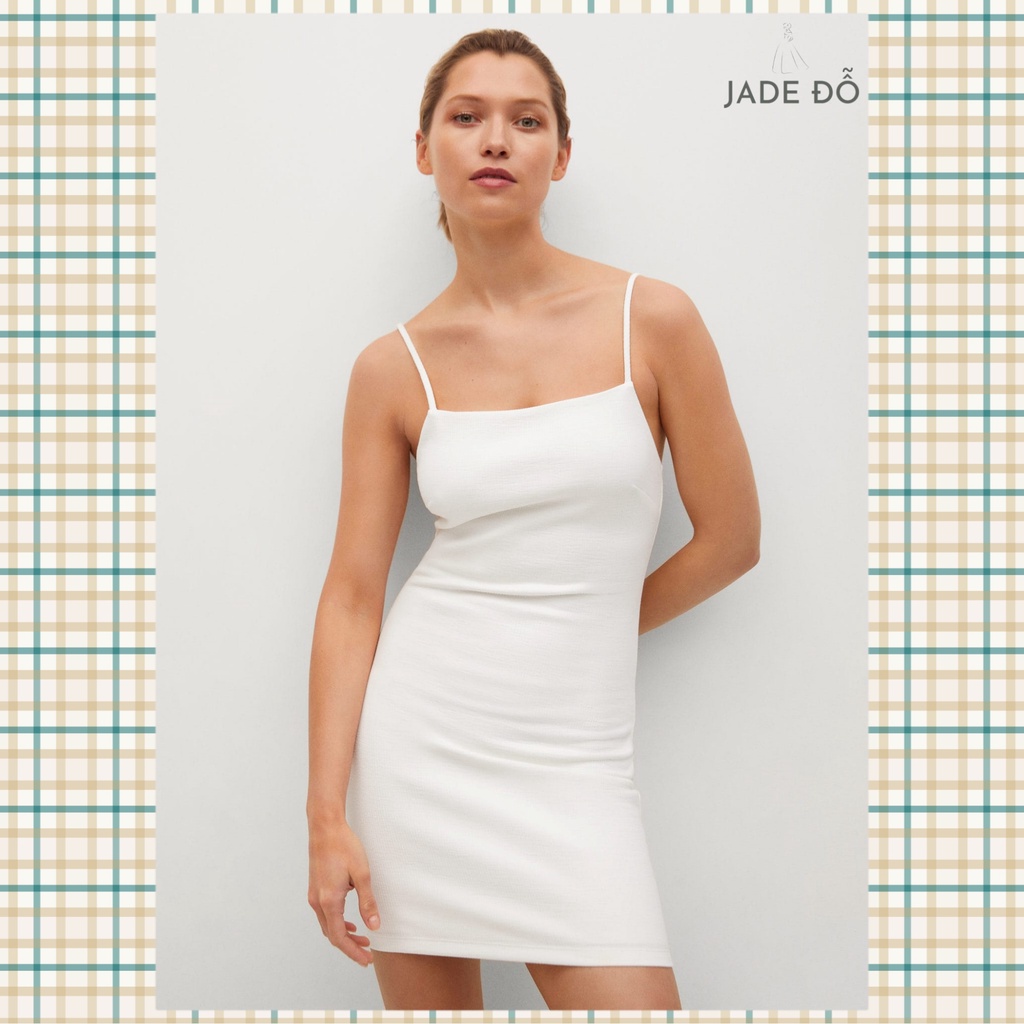 Đầm ôm hai dây thun trắng gân sọc - đầm body hai dây xuất xịn 17090183