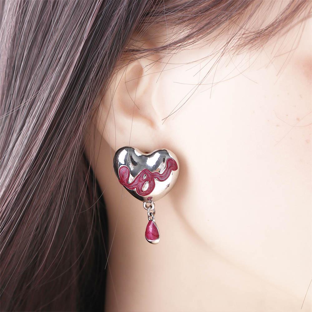 Bông Tai Hình Trái Tim Phối Tua Rua Phong Cách Hàn Quốc Thanh Lịch