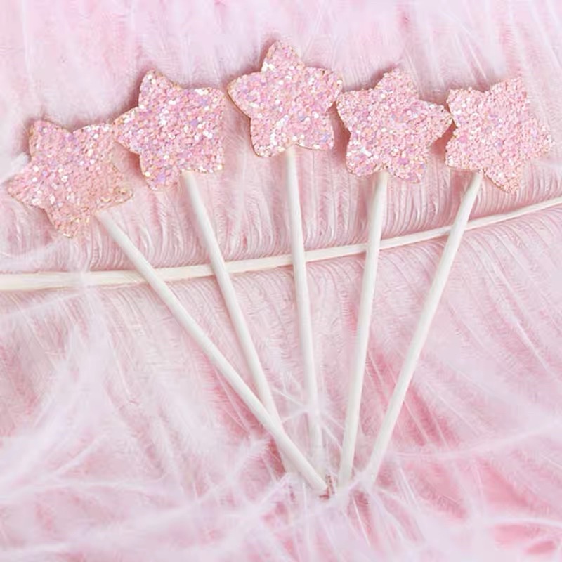 Set cắm bánh sinh nhật( 5 cây) tone pastel gắn kim tuyến