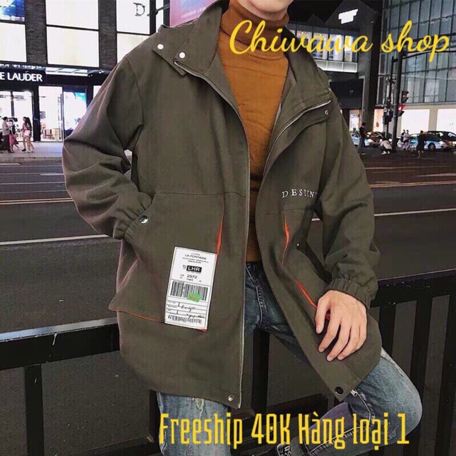 Áo khoác nam nữ Kaki túi hộp chất mềm Destiny đen và rêu size L-XL