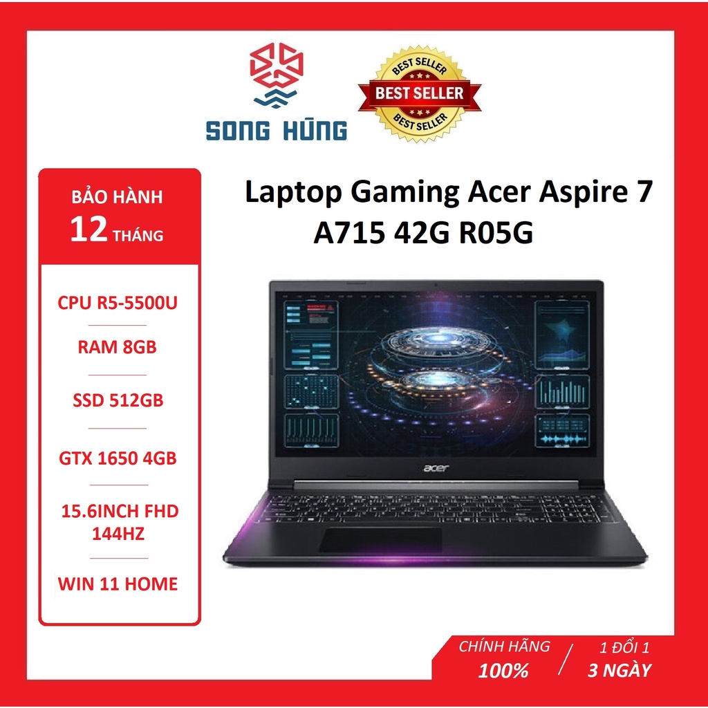 Laptop Acer Aspire A715-42G-R05G R5-5500U 8GD4 512GB SSD_PCIe 15.6FHD IPS 3C Đen W11SL 4GD6_GTX1650 - Bảo hành 12 tháng thumbnail