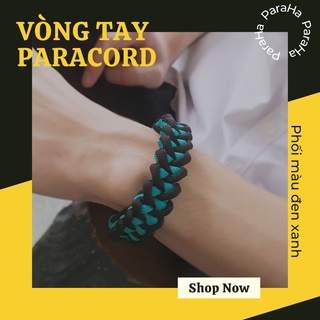 Vòng tay sinh tồn Paracord nam nữ - Đen phối xanh dương, Khóa kim loại - ParaHa