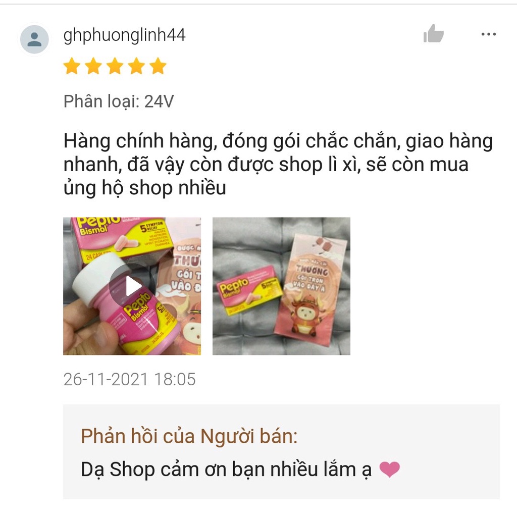 Viên tiêu hóa, đầy hơi, rối loạn tiêu hóa Pepto Bismol chuẩn Mỹ