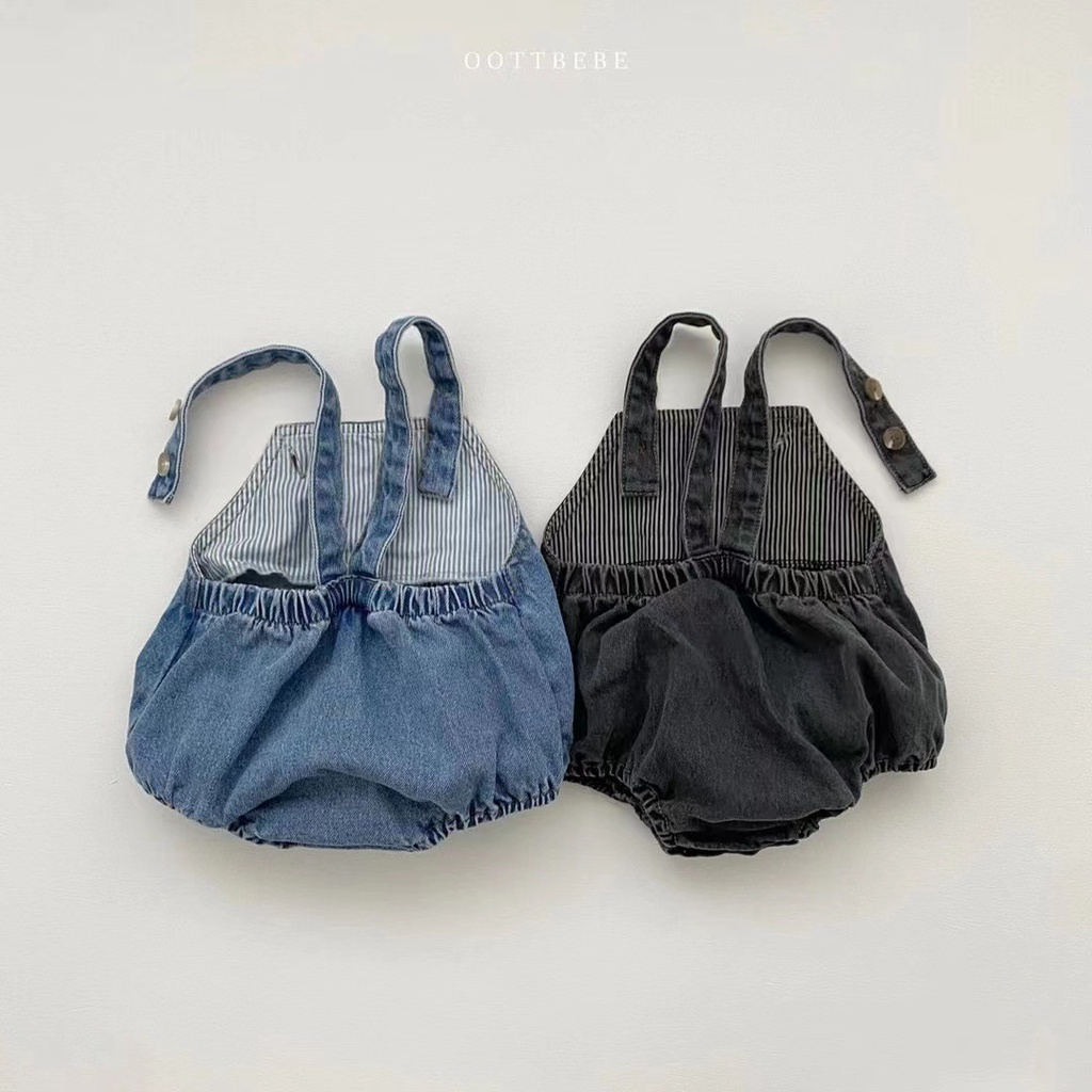Bộ Áo Liền Quần Denim Tay Dài Thời Trang Mùa Đông Phong Cách Hàn Quốc Cho Bé Sơ Sinh