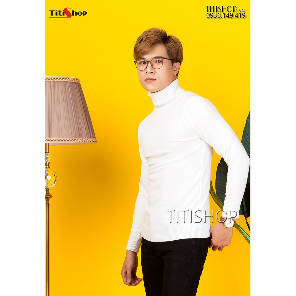 Áo thun len tay dài TitiShop ATN104 trắng cổ cao | BigBuy360 - bigbuy360.vn