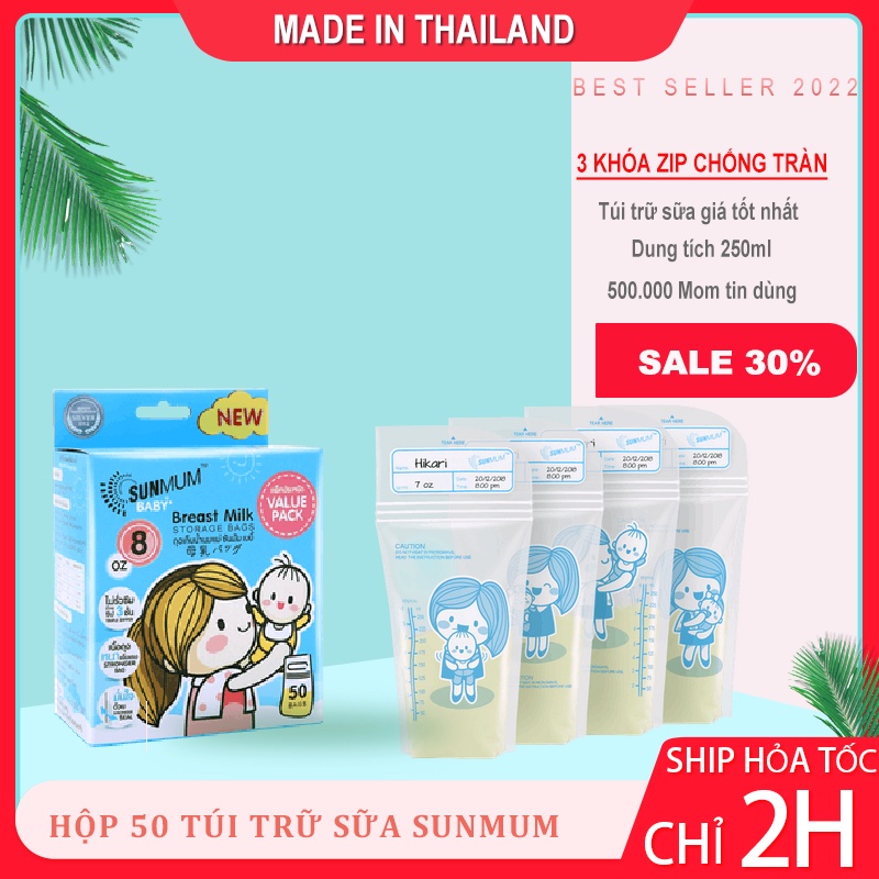 Túi trữ sữa Sunmum Thái Lan 100-250ml 3 khóa zip chống tràn trữ sữa an toàn giá thành rẻ