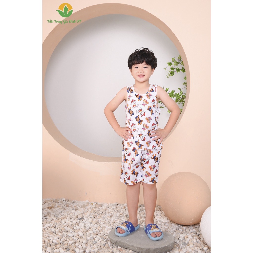 Bộ đồ ngủ bé trai mùa hè Việt Thắng, quần đùi, áo sát nách, chất cotton - B62.2202