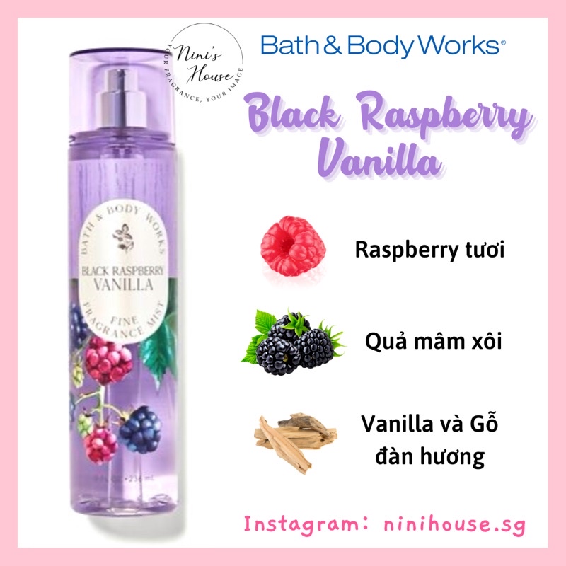 [Vỏ Limited] Xịt thơm toàn thân body mist Bath and Body Works mùi Black Raspberry Vanilla [AUTH]