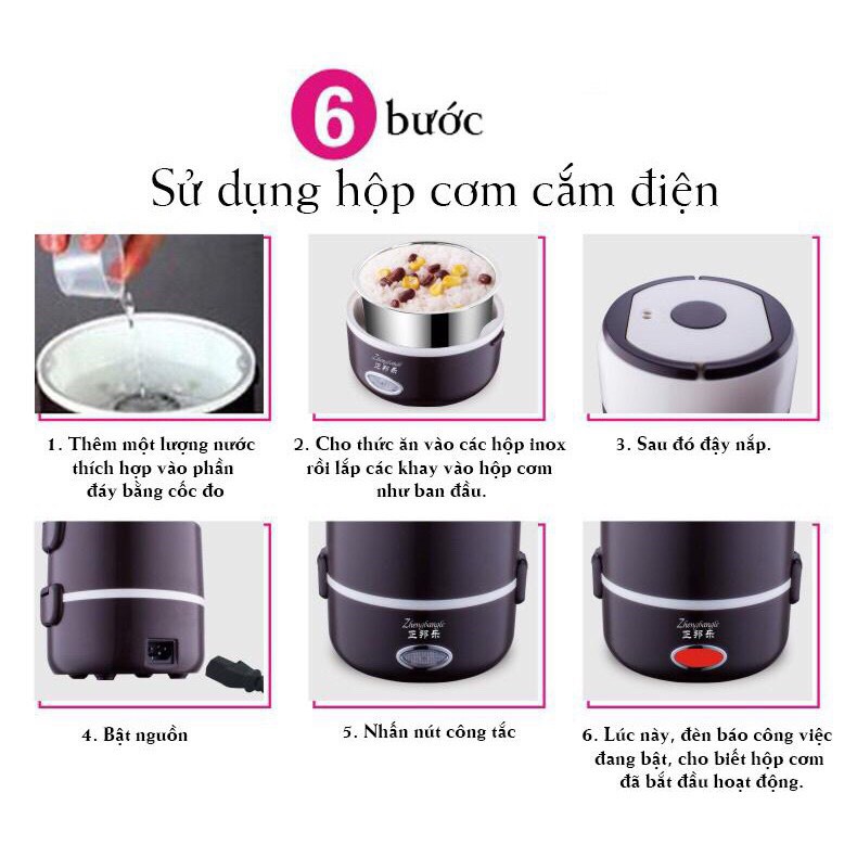 Hộp cơm Cắm Điện Đa Năng 3 Tầng Ruột Inox