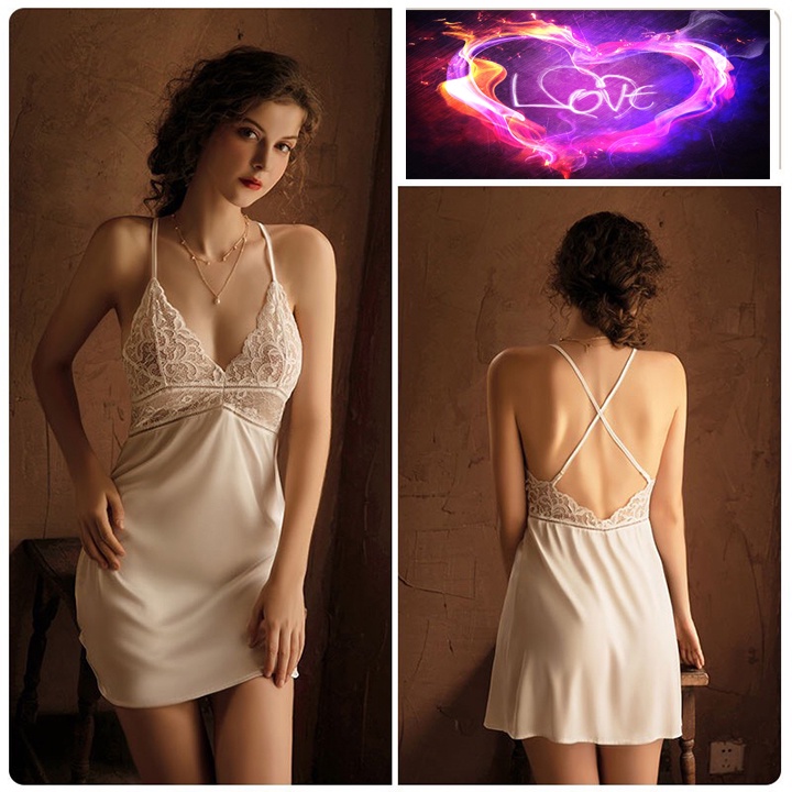 [ Tặng quần chip] Váy ngủ lụa phối ren cao cấp đồ ngủ sexy nữ gợi cảm quyến rũ