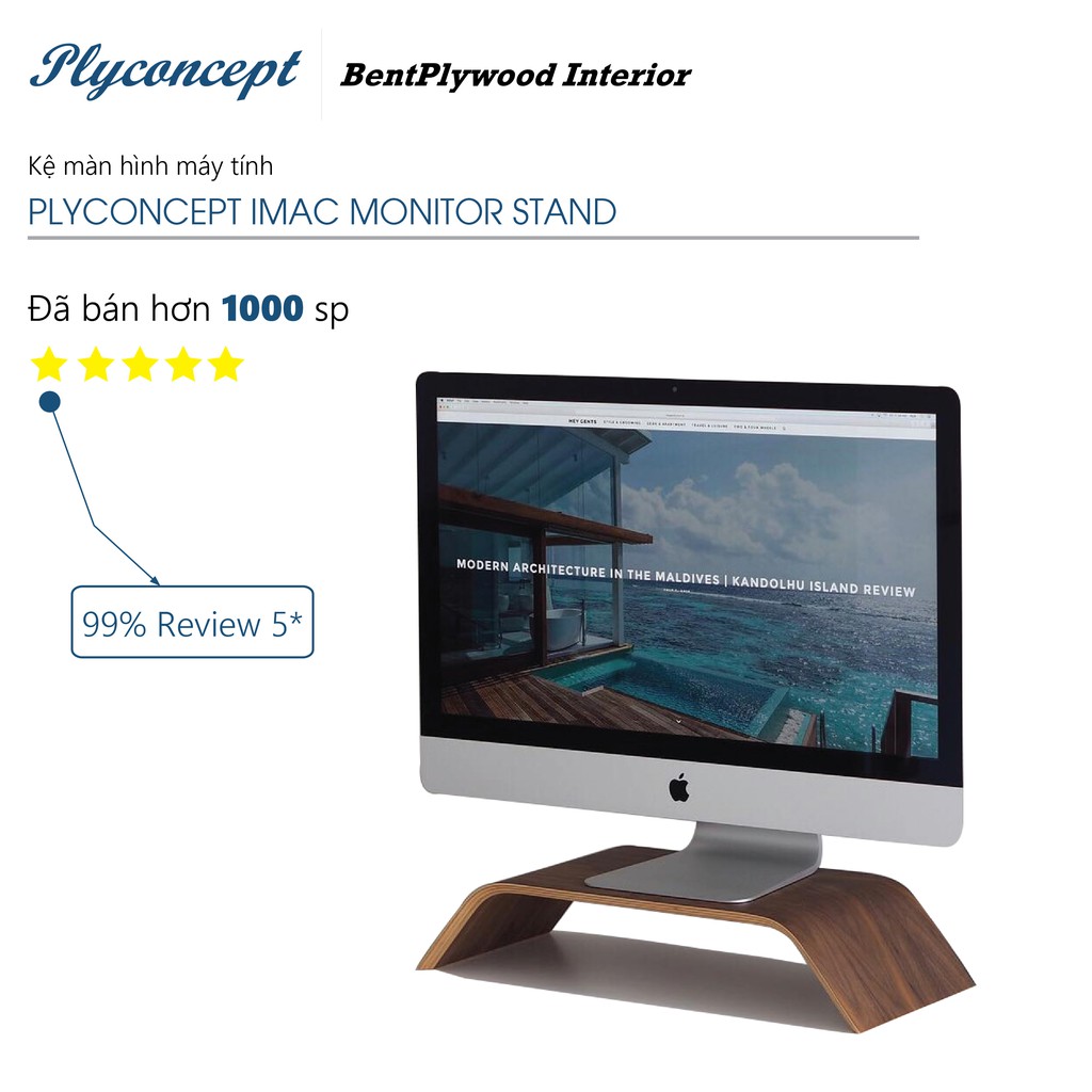 Kệ màn hình máy tính, Kệ Imac gỗ uốn cong PlyConcept Imac Stand - Veneer Walnut (Óc Chó) tự nhiên.