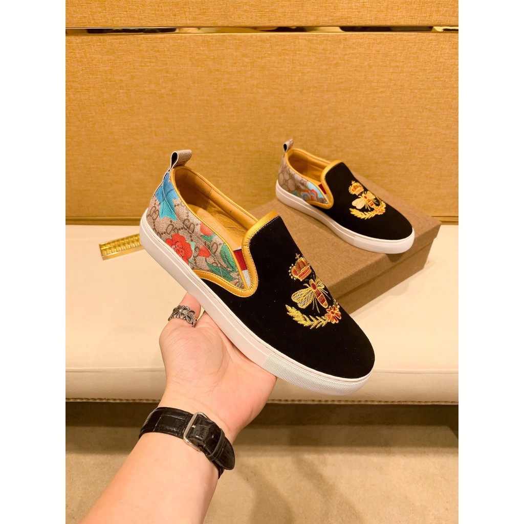 Giày lười nam da thật cao cấp GUCCI GG GC mang phong cách cổ điển kết hợp với họa tiết hiện đại