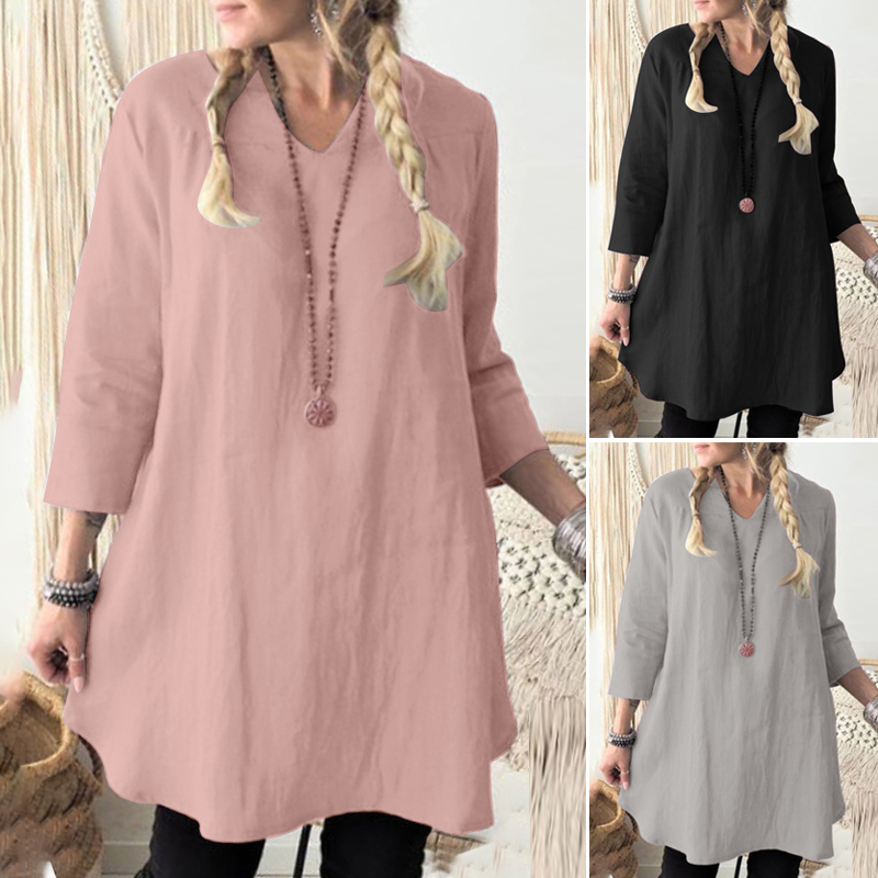 Áo Kiểu ZANZEA Tay Lửng Cổ Chữ V Thời Trang Vintage Dành Cho Nữ