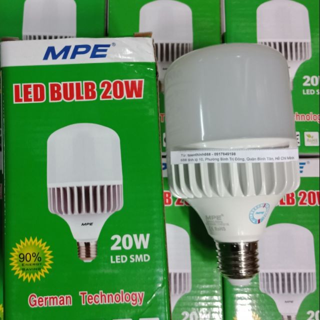 Bóng đèn Led búp trụ 20W MPE - thân nhôm đúc