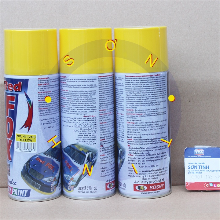 Sơn xịt RED FOX Thái Lan màu màu Vàng chanh YELLOW 218 (No. 41) - 1 chai