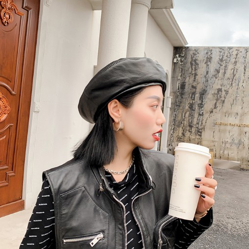 Mũ nồi/ mũ Beret bằng da form ôm dáng đẹp hàng Quảng Châu