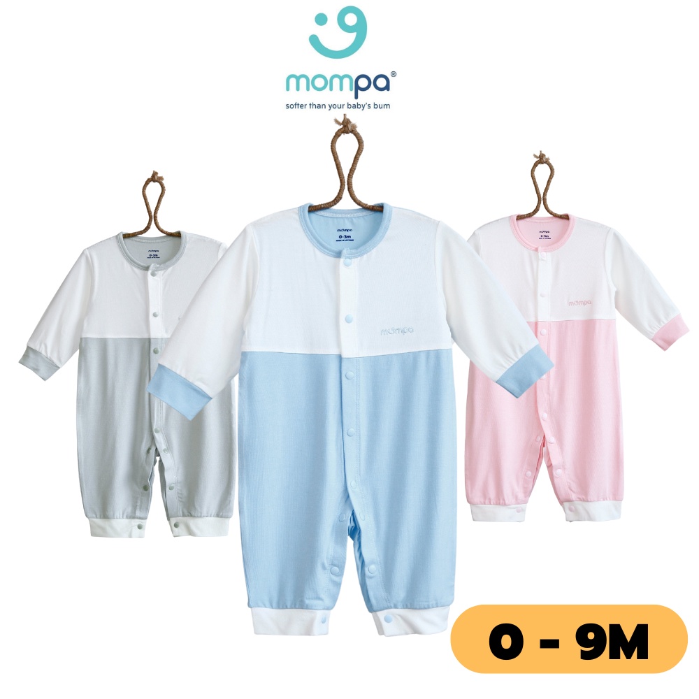 Bodysuit cho bé sơ sinh Mompa 0-9 tháng vải sợi tre Bamboo cúc giữa tay lỡ mềm mát 017