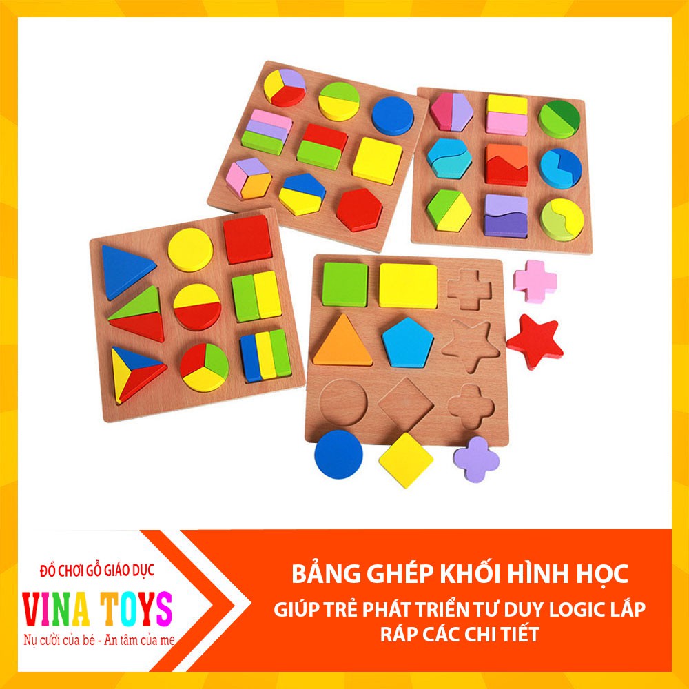 [SIZE TO] Đồ chơi gỗ Bảng ghép khối hình học bằng gỗ nổi theo Montessori - ĐỒ CHƠI GỖ THÔNG MINH CHO BÉ VINATOYS