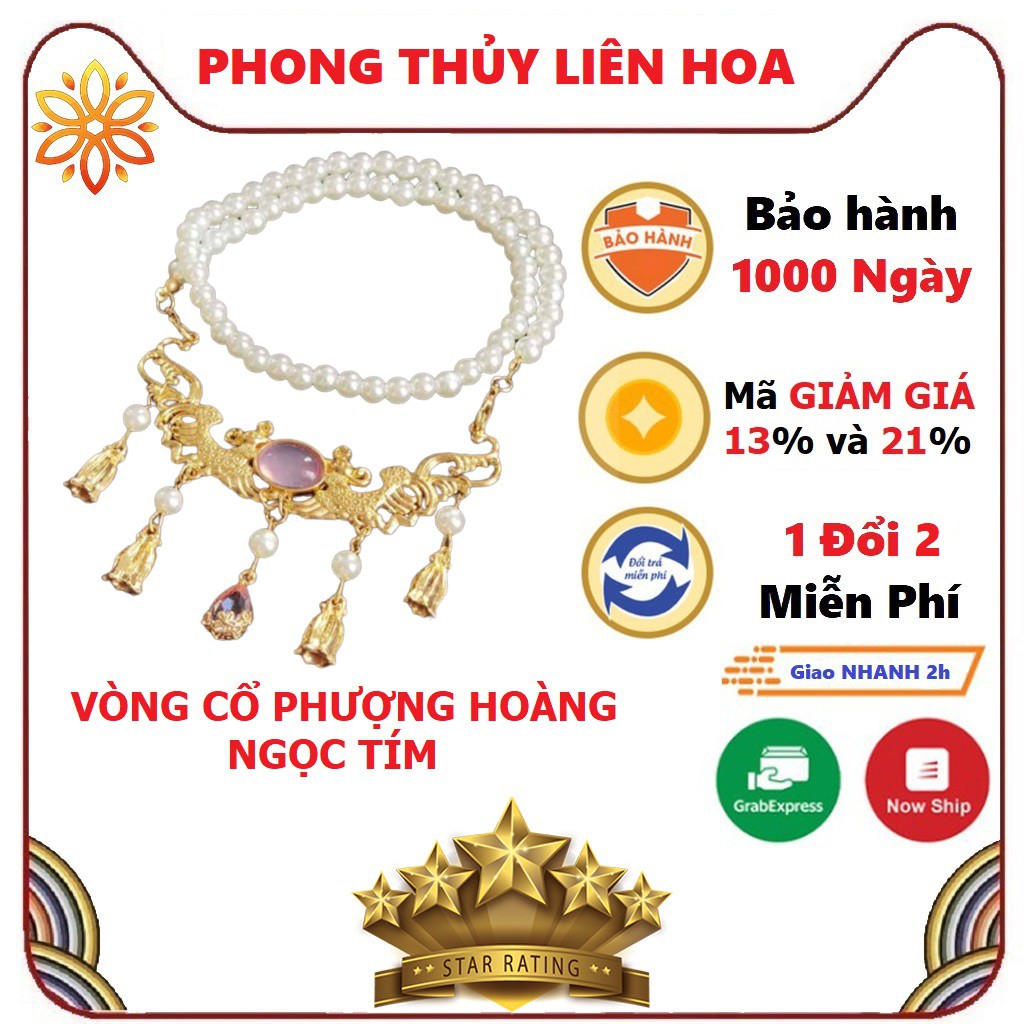 Phụ kiện cổ trang, vòng cổ Phượng Hoàng, ngọc màu TÍM - PHONG THỦY LIÊN HOA