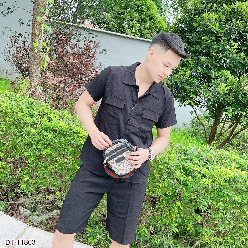 Bộ Đũi Nam . Bộ Đồ Đũi Nam Cổ Bẻ Chất Liệu Vải Đũi Thái Dày Dặn Thấm Hút Mồ Hôi 3 Màu DT Fashion Menwear