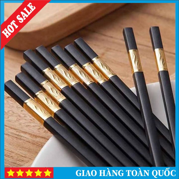 Bộ 10 Đôi Đũa Ăn Hợp Kim Đầu Mạ Vàng Hàn Quốc Sang Trọng Cao Cấp