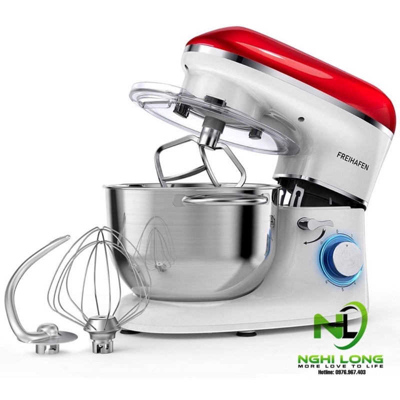 Máy nhồi bột đánh trứng để bàn Freihafen 5,5L công suất 1400w hàng xuất Châu Âu