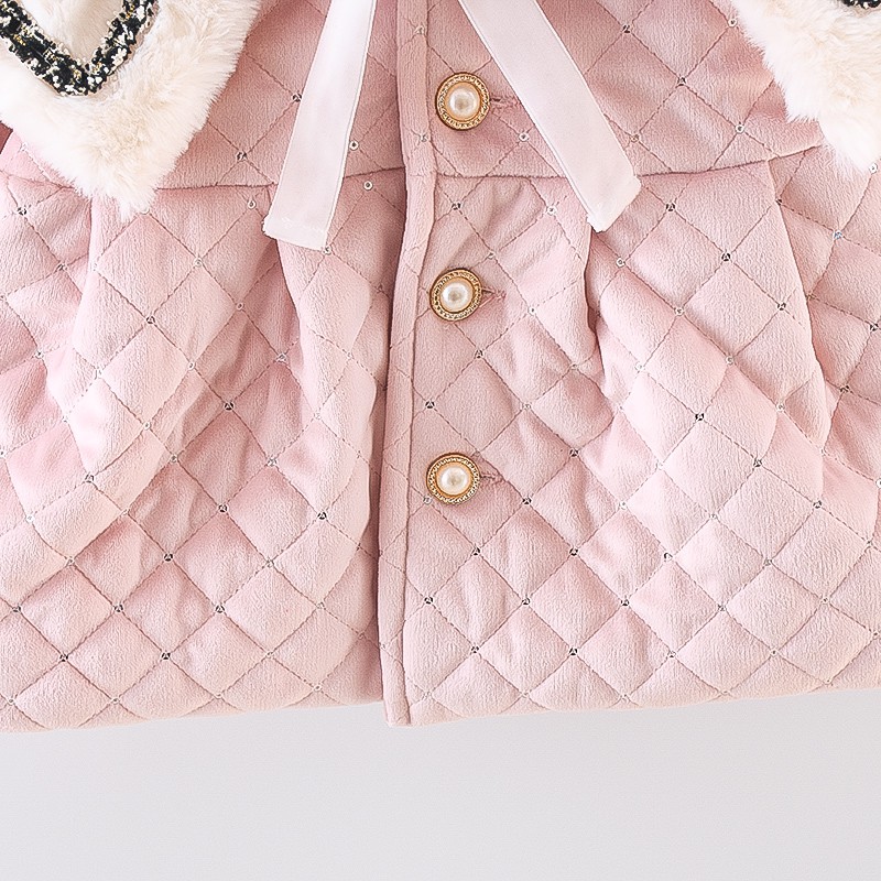 Áo Khoác Tay Dài Đệm cotton Dày Màu Trơn Đính Nơ Thời Trang Mùa Đông Cho Bé Gái Từ 9 Tháng Đến 3 Tuổi