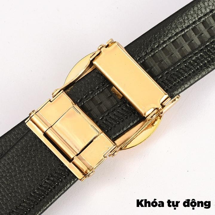 Thắt lưng nam da cao cấp - Tặng kèm 1 mặt - Thiết kế đính đá mặt xoay 360, khóa tự động