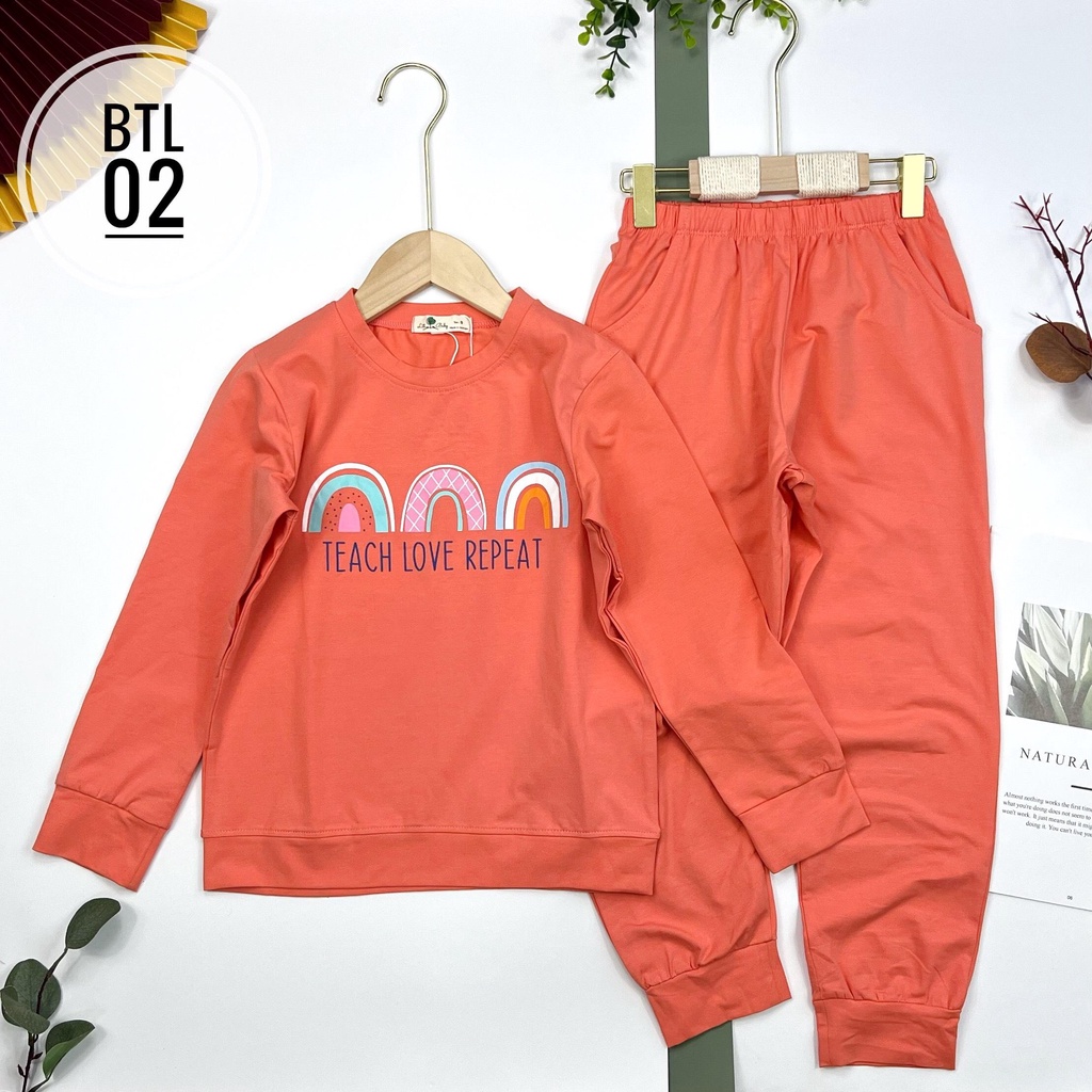 Đồ bộ quần áo dài tay cotton mùa thu đông cho bé gái LITIBABY, hình cầu vồng, size 9, 10, 11, 12, 13, 14 tuổi