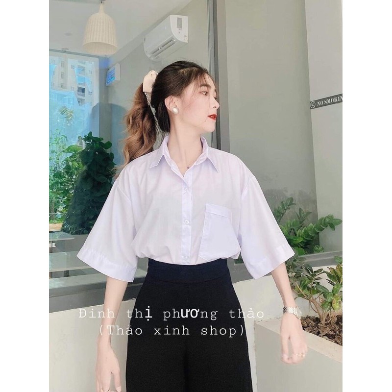 [Freeship đơn từ 0đ] Áo sơ mi trắng tay lỡ 1 túi