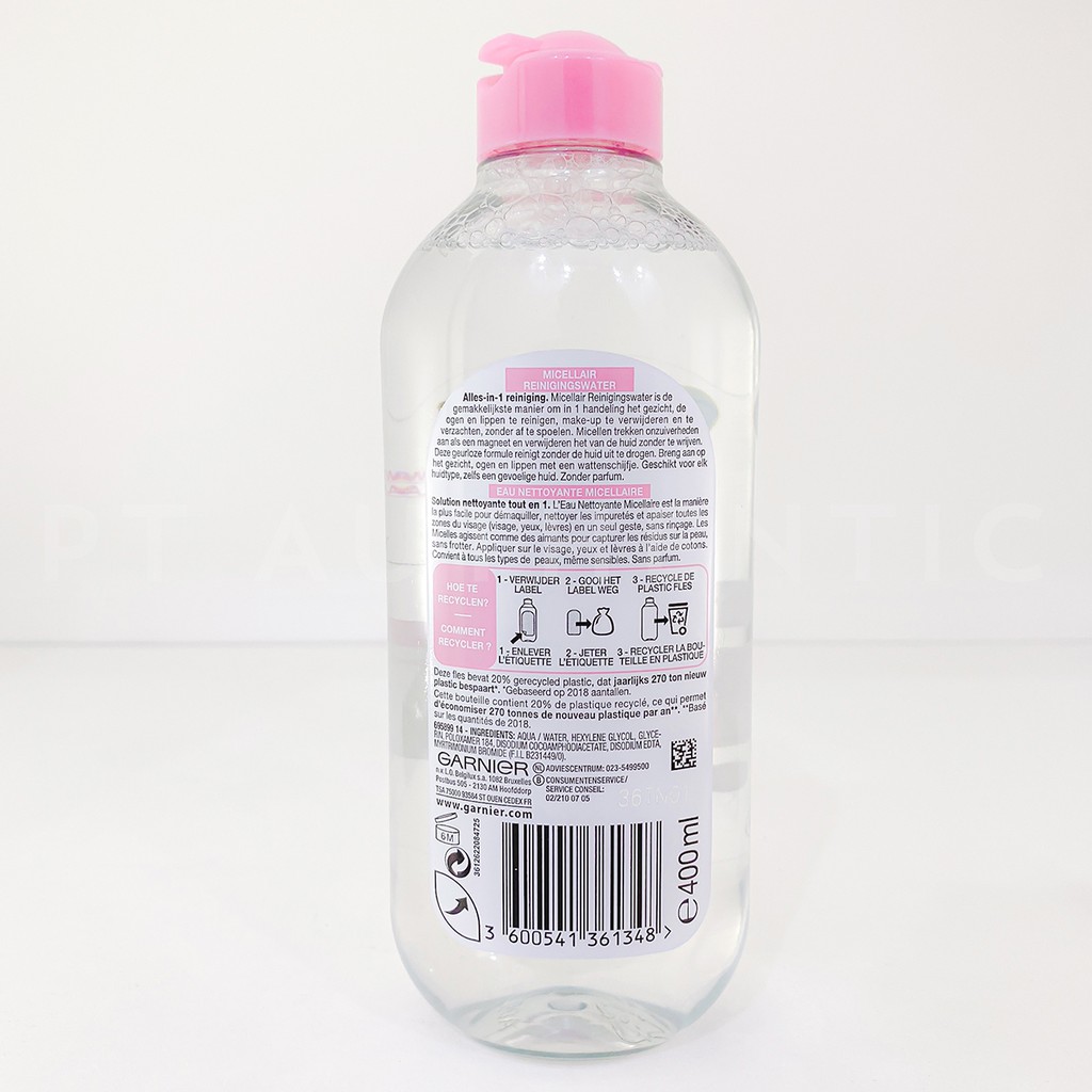 Nước Tẩy Trang Garnier Skin Active Micellar Cleansing Water 400ml [New Formula] [Màu Hồng Nhạt] - Hàng Pháp