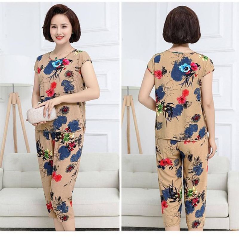 BỘ ĐŨI THÊU HOA ÁO CỘC QUẦN LỬNG HÀNG QUẢNG CHÂU CAO CẤP_BỘ ĐỒ TRUNG NIÊN