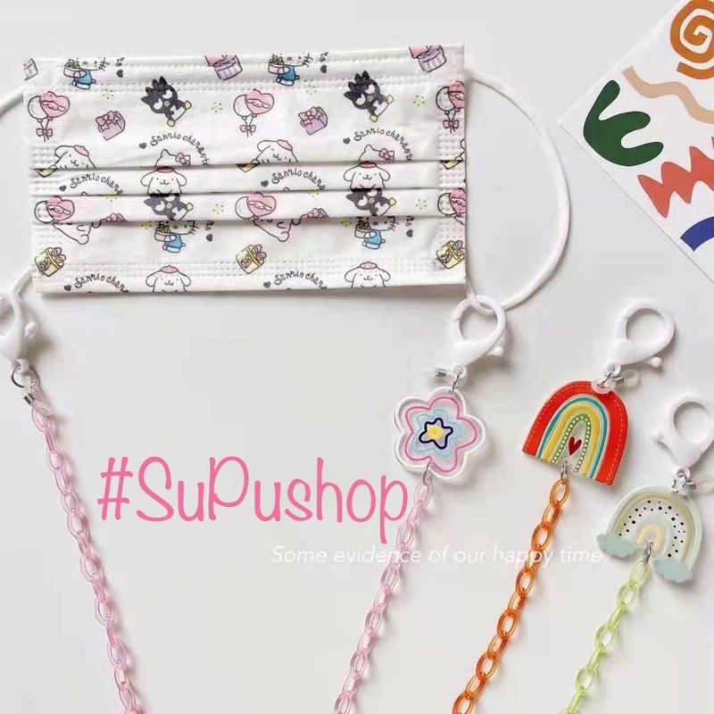 🌈🌸DÂY ĐEO KHÂU TRANG MÓC XÍCH NHỰA NHỎ KÈM CHARM HOA HOẶC CẦU VỒNG MÀU SẮC TƯƠI TẮN ĐÁNG YÊU🌈🌸