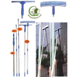 Bộ cây lau chùi kính inox hai đầu lau, cán có thể kéo dài 2,3m