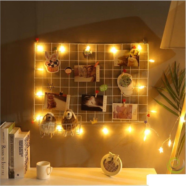 COMBO Khung Lưới Decor Và Dây Đèn LED Ánh Sáng Ấm Áp Lãng Mạn Siêu Xinh Trang Trí Phòng Làm Việc Và Bàn Học