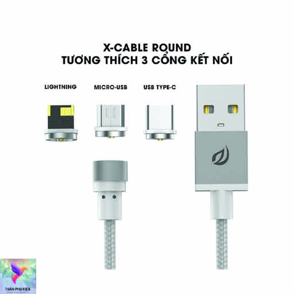 Cáp Sạc Nam Châm 3 Đầu Lightning, Micro USB, TYPE-C Tròn Xoay 360 Độ - MOBILE89