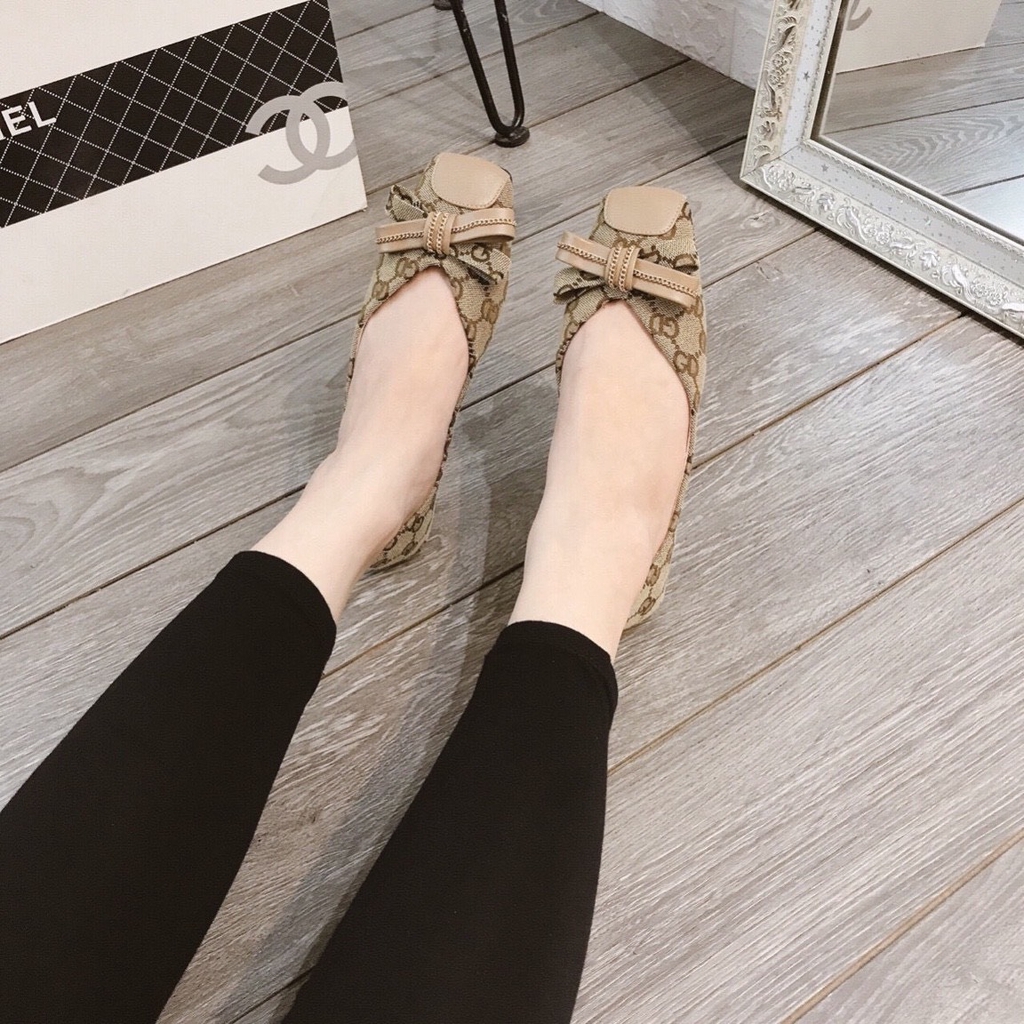 Giày búp bê nữ mũi vuông nơ xích chất đẹp