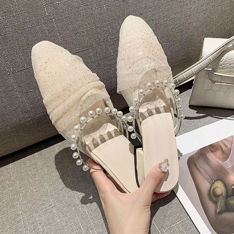 XẢ KHO (S99) Sandal mũi ren kim sa quai ngọc (mã 5566)