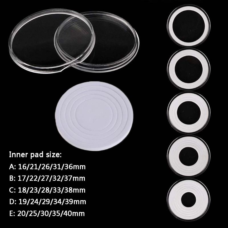 Bộ 20 hộp đựng tiền xu trong suốt 46mm 16-40mm có thể điều chỉnh