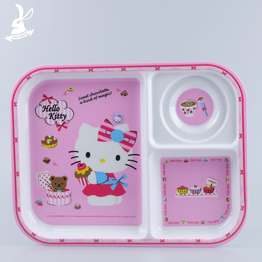 Bộ chén dĩa ăn dặm trẻ em hoa văn Hello Kitty Chocolate cao cấp thương hiệu Superware